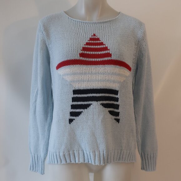 NWT Wooden Ships American Star Red White Ventana Blue Pullover Crew Sweater S/M - Picture 5 of 11